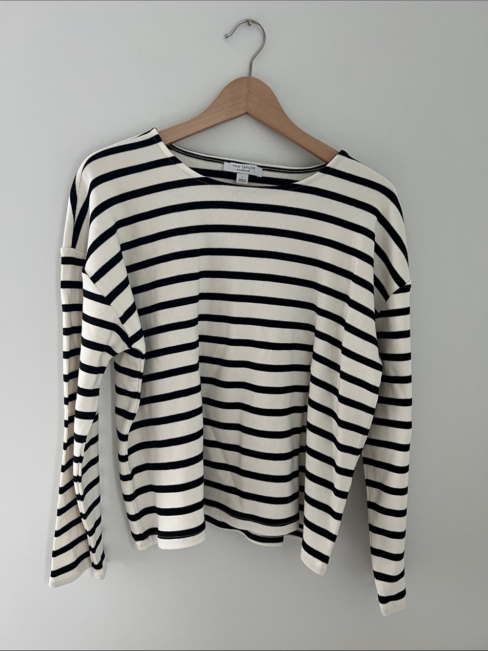 Ann Taylor | Black & White 100% Cotton Striped Boatneck Sweater NWT Size Large